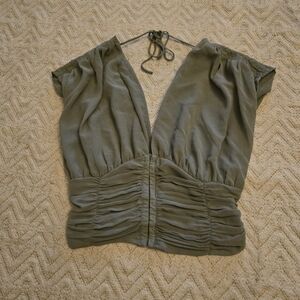 Free People Olive Green V-Neck Ruched Halter Camisole